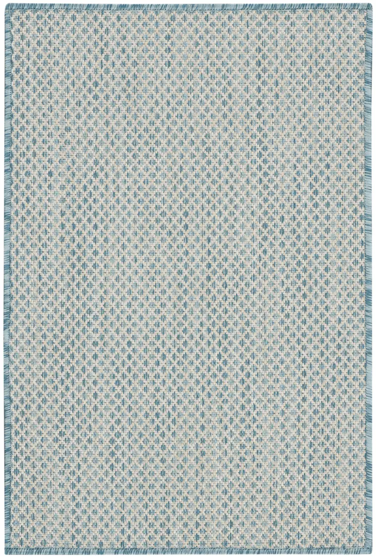 2' X 3' Aqua And Ivory Geometric Indoor Outdoor Area Rug