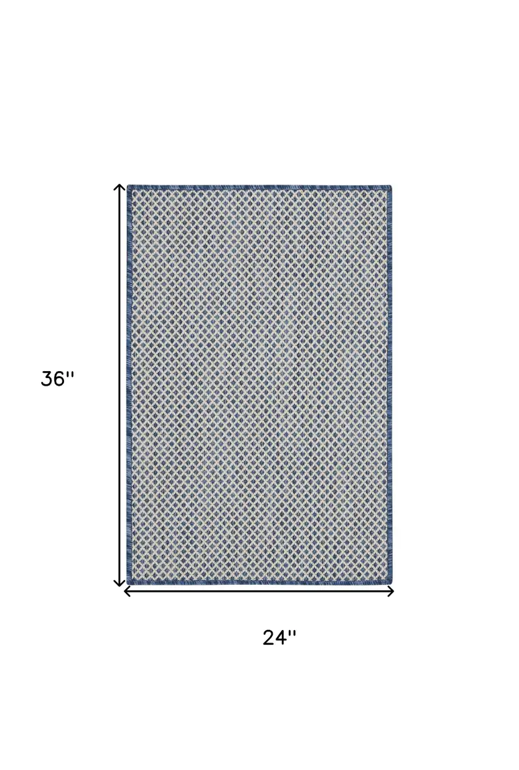 2' X 3' Ivory And Blue Geometric Indoor Outdoor Area Rug
