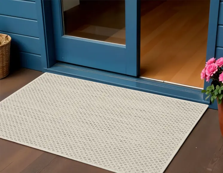 2' X 3' Ivory And Silver Geometric Indoor Outdoor Area Rug