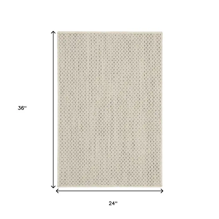 2' X 3' Ivory And Silver Geometric Indoor Outdoor Area Rug