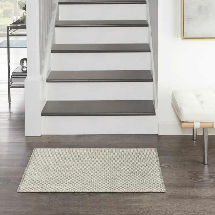 2' X 3' Ivory And Silver Geometric Indoor Outdoor Area Rug