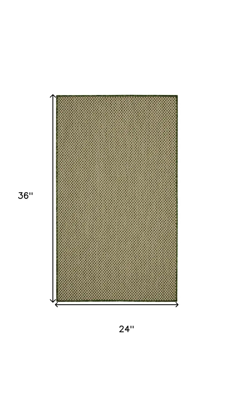 2' X 3' Green And Tan Geometric Indoor Outdoor Area Rug
