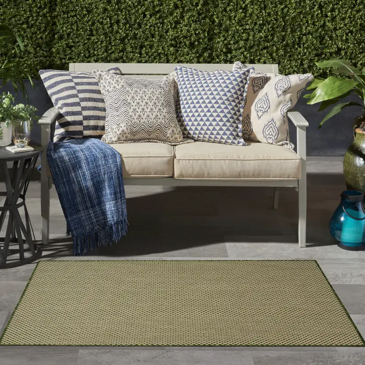 2' X 3' Green And Tan Geometric Indoor Outdoor Area Rug