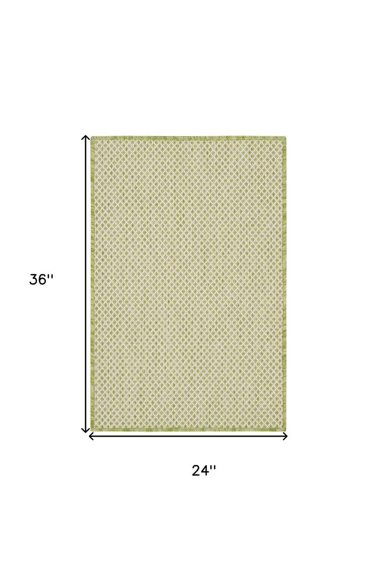 2' X 3' Ivory And Green Geometric Indoor Outdoor Area Rug