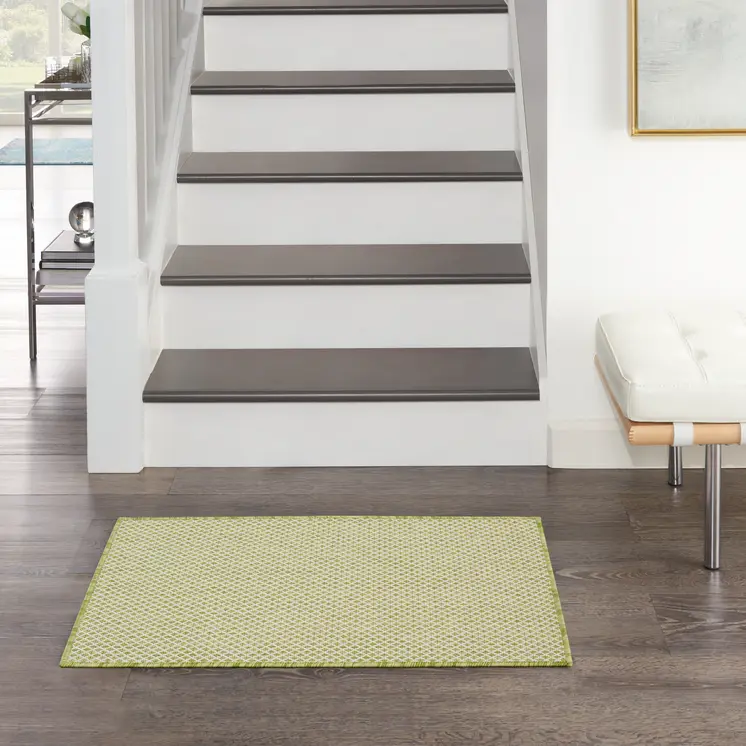 2' X 3' Ivory And Green Geometric Indoor Outdoor Area Rug