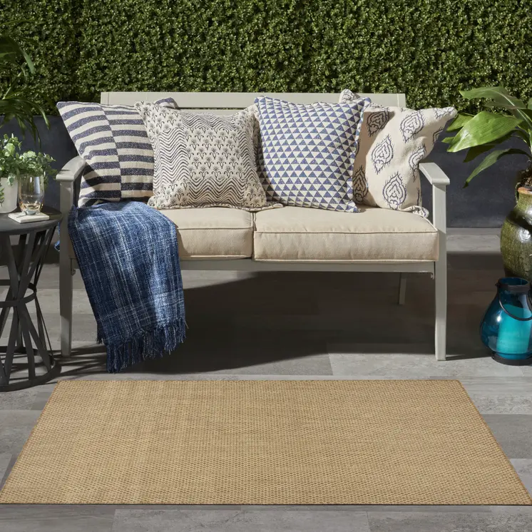 2' X 3' Natural And Tan Geometric Indoor Outdoor Area Rug