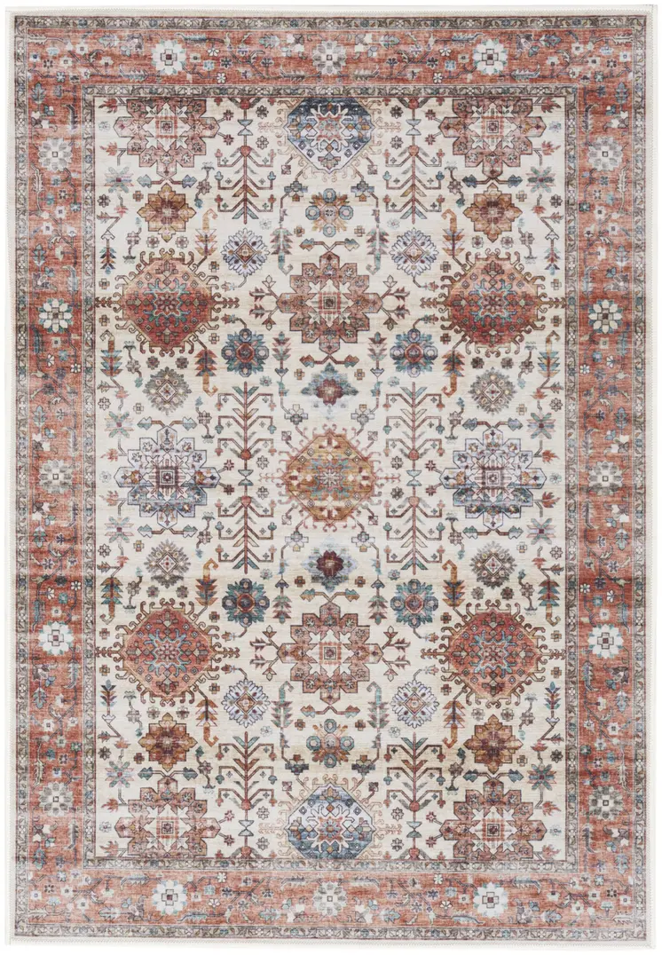 2' X 3' Beige and Orange Oriental Distressed Non Skid Area Rug