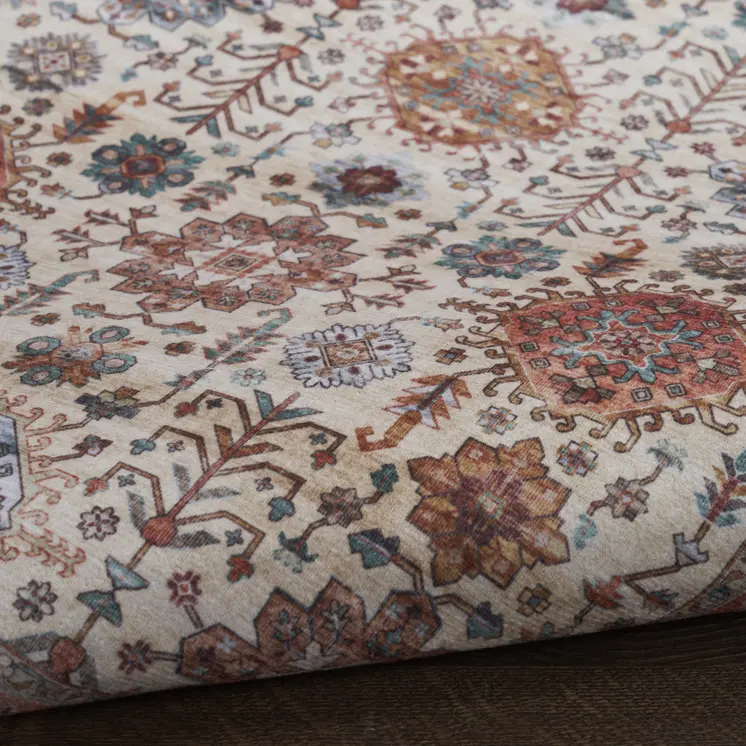 2' X 3' Beige and Orange Oriental Distressed Non Skid Area Rug