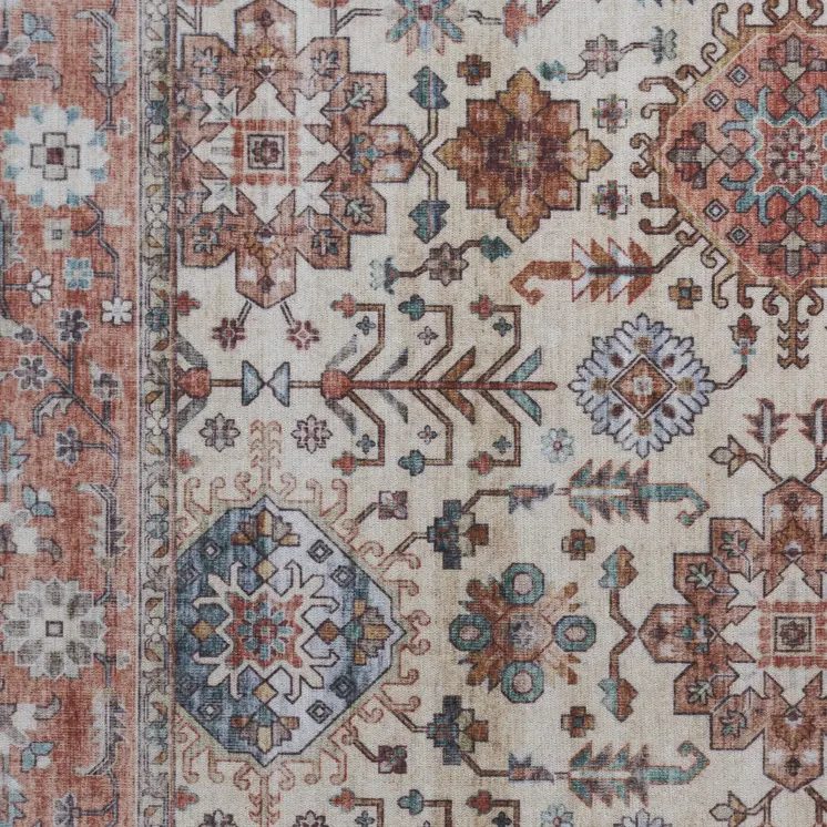 2' X 3' Beige and Orange Oriental Distressed Non Skid Area Rug