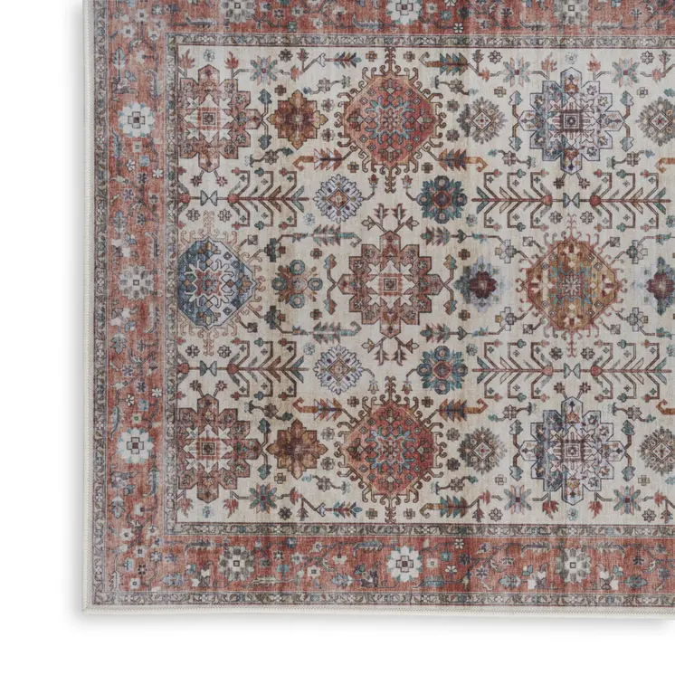 2' X 3' Beige and Orange Oriental Distressed Non Skid Area Rug