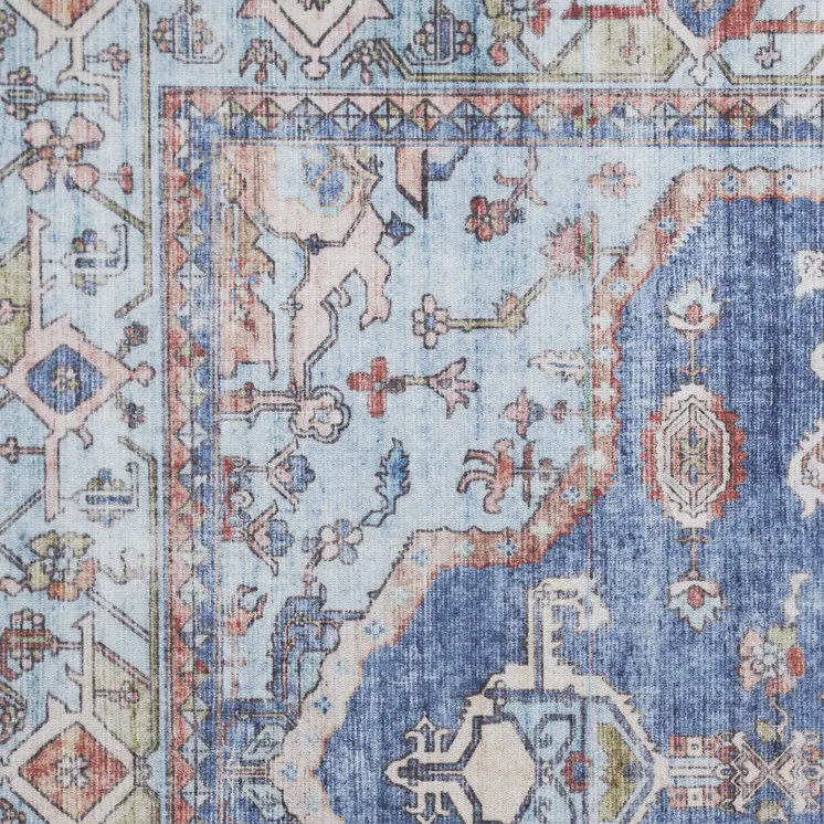 2' X 3' Ivory Red and Blue Oriental Distressed Non Skid Area Rug