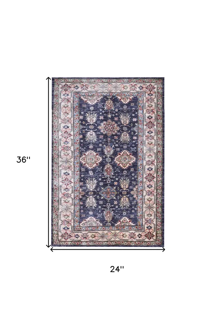 2' X 3' Blue Oriental Distressed Non Skid Area Rug