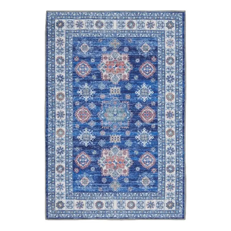 2' X 3' Ivory and Blue Oriental Distressed Non Skid Area Rug