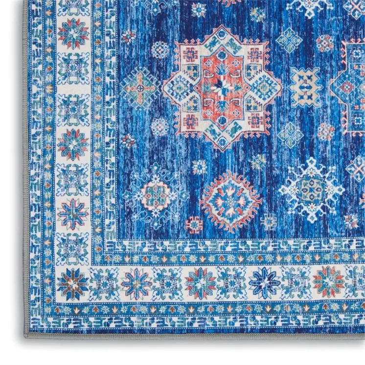 2' X 3' Ivory and Blue Oriental Distressed Non Skid Area Rug