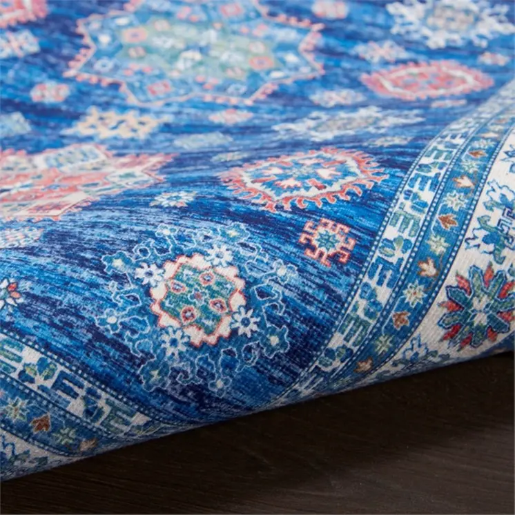 2' X 3' Ivory and Blue Oriental Distressed Non Skid Area Rug