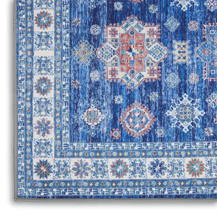 2' X 3' Ivory and Blue Oriental Distressed Non Skid Area Rug
