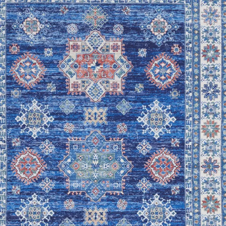 2' X 3' Ivory and Blue Oriental Distressed Non Skid Area Rug