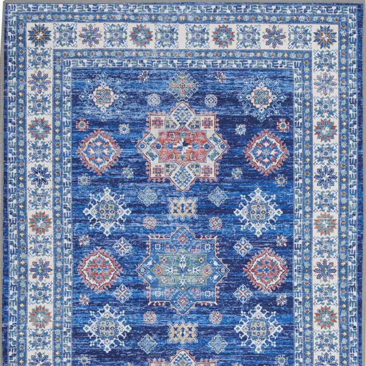 2' X 3' Ivory and Blue Oriental Distressed Non Skid Area Rug