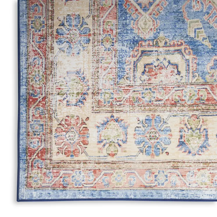 2' X 3' Ivory Red and Blue Oriental Distressed Non Skid Area Rug