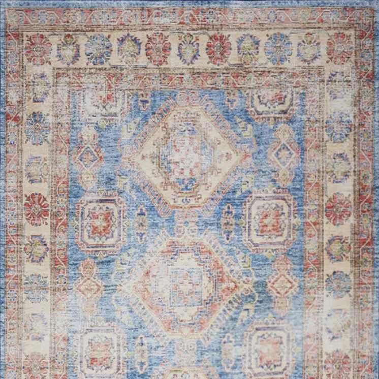 2' X 3' Ivory Red and Blue Oriental Distressed Non Skid Area Rug