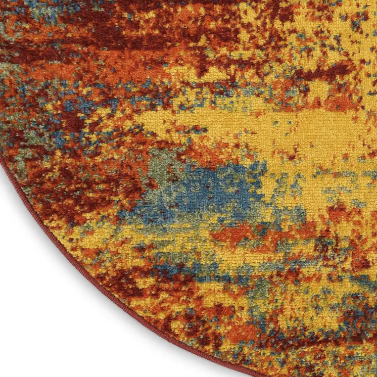 4' Flame Yellow And Orange Round Abstract Indoor Outdoor Area Rug