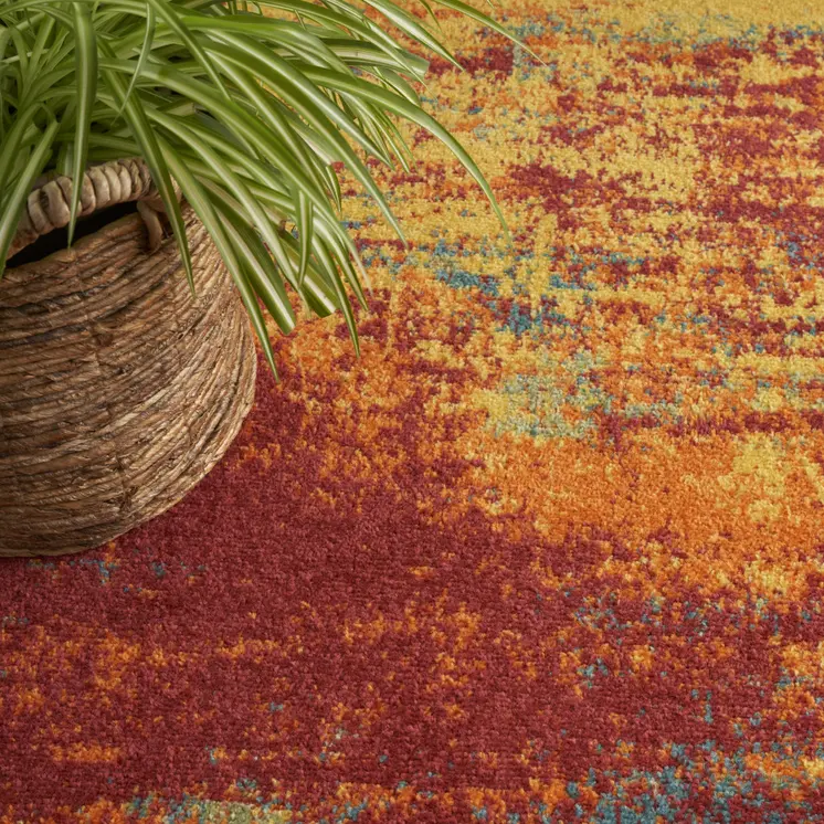 4' Flame Yellow And Orange Round Abstract Indoor Outdoor Area Rug