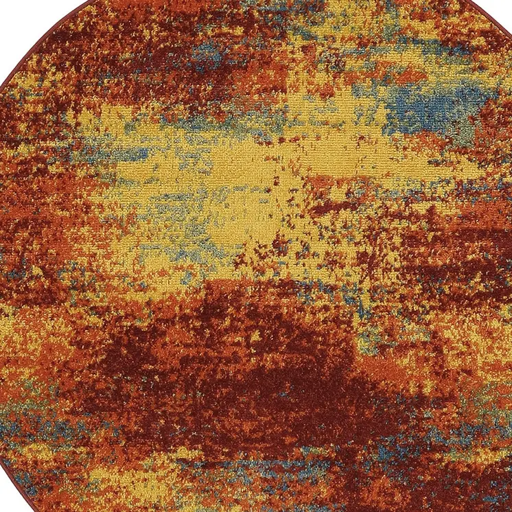 4' Flame Yellow And Orange Round Abstract Indoor Outdoor Area Rug