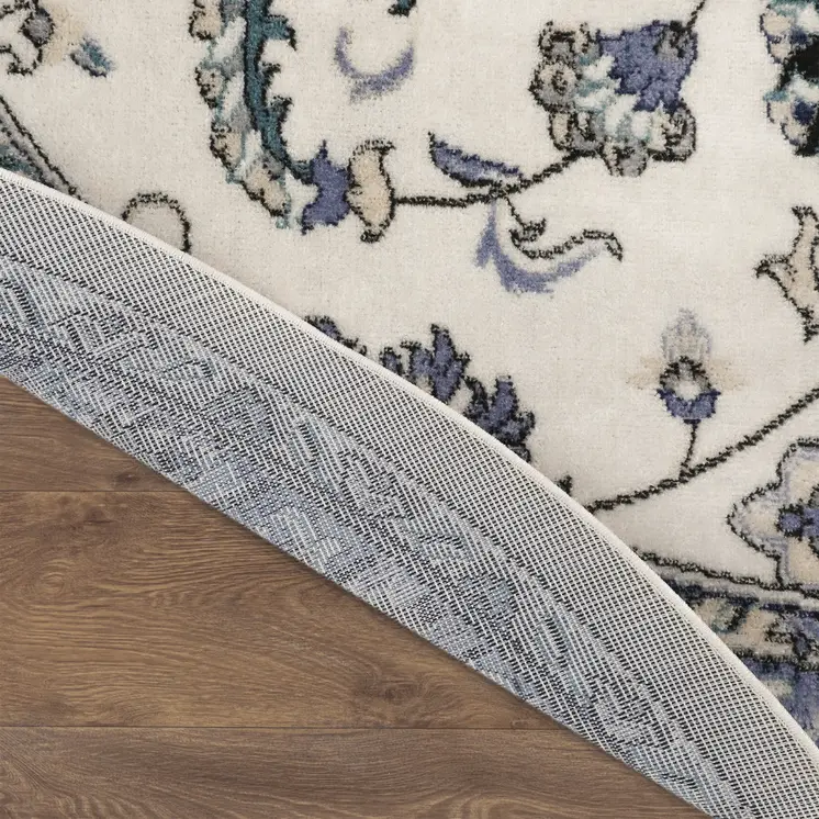 4' Ivory And Blue Round Floral Indoor Outdoor Area Rug