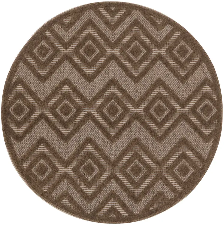 4' Dark Brown And Light Brown Round Geometric Indoor Outdoor Area Rug