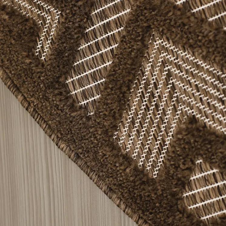4' Dark Brown And Light Brown Round Geometric Indoor Outdoor Area Rug