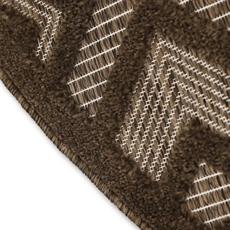 4' Dark Brown And Light Brown Round Geometric Indoor Outdoor Area Rug