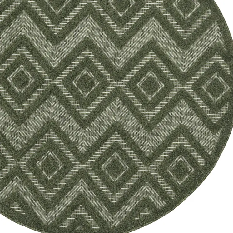 4' Dark Green And Light Green Round Geometric Indoor Outdoor Area Rug