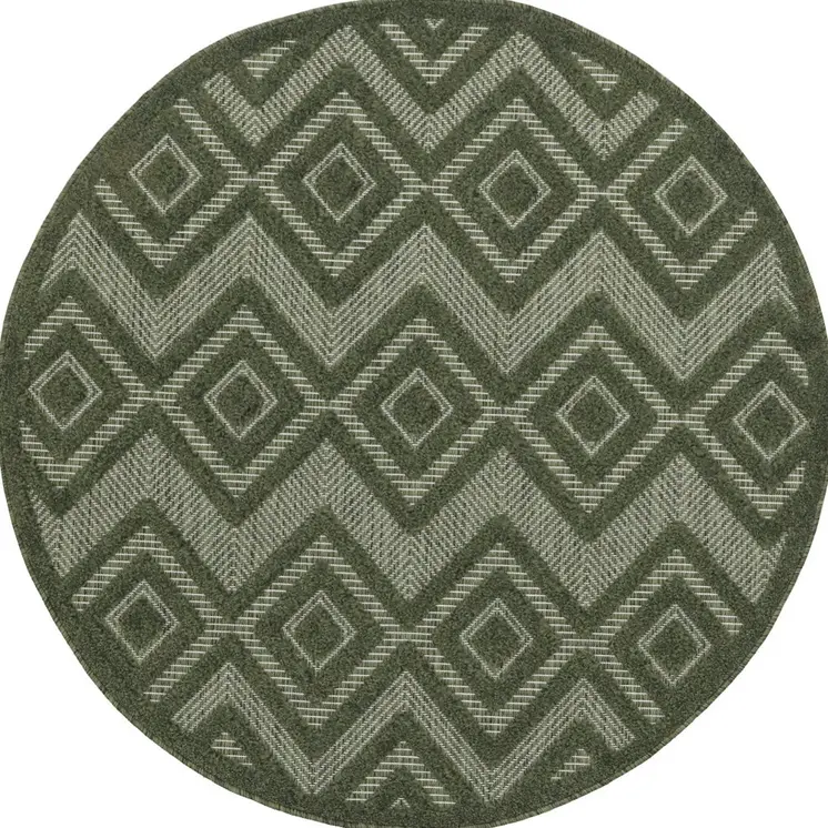 4' Dark Green And Light Green Round Geometric Indoor Outdoor Area Rug