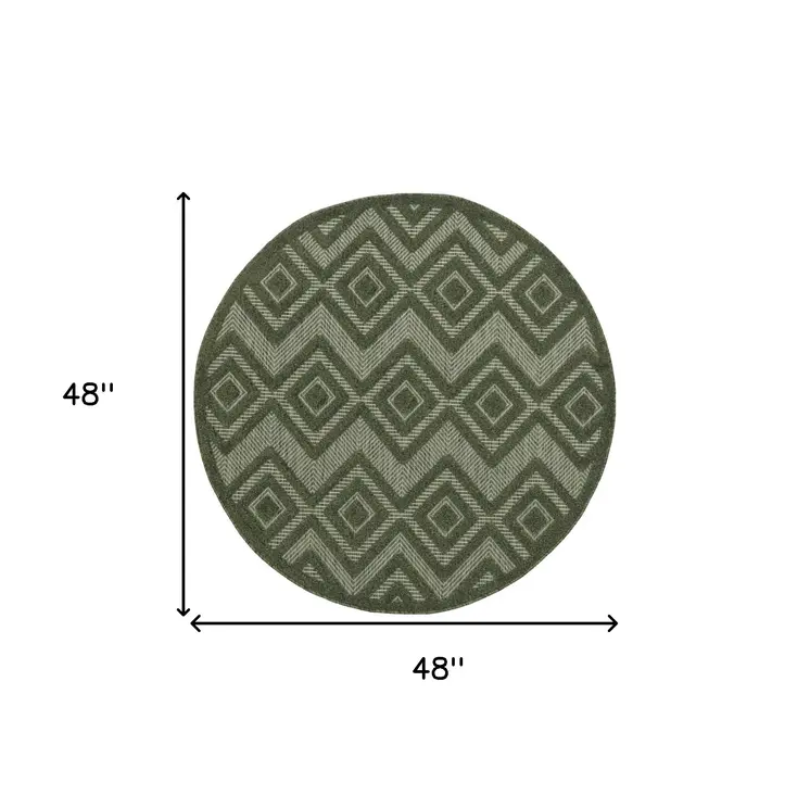 4' Dark Green And Light Green Round Geometric Indoor Outdoor Area Rug