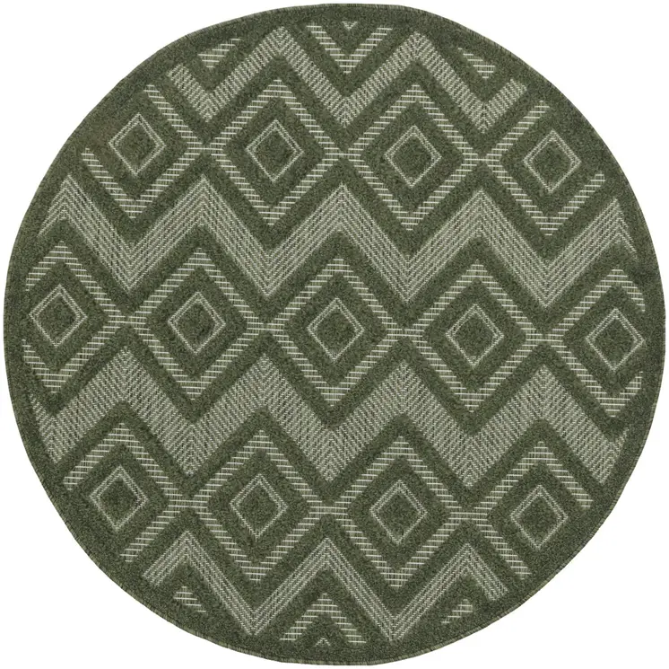 4' Dark Green And Light Green Round Geometric Indoor Outdoor Area Rug