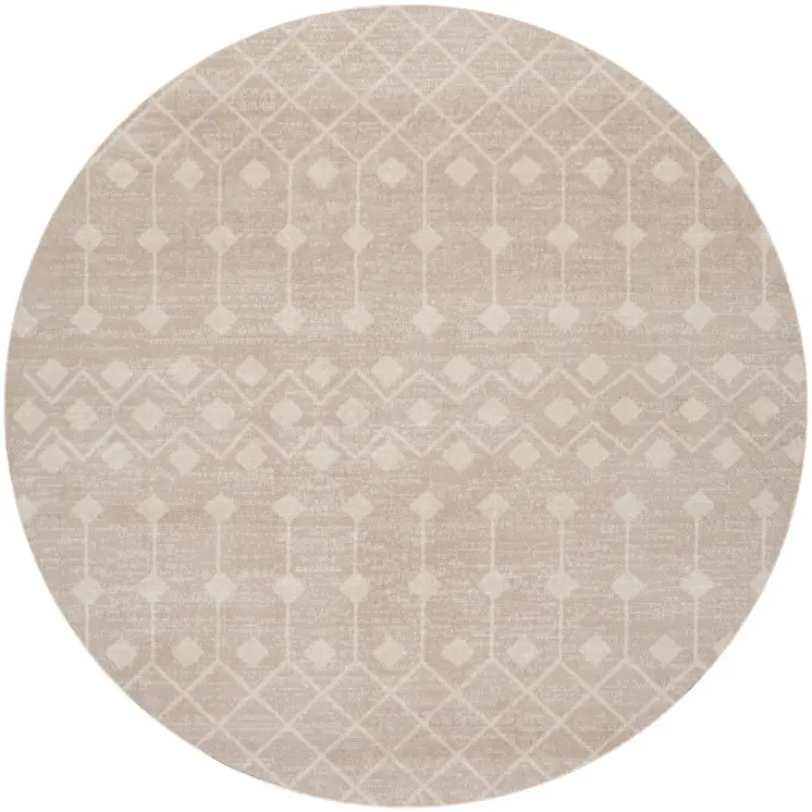 5' Beige Geometric Power Loom Round Rug