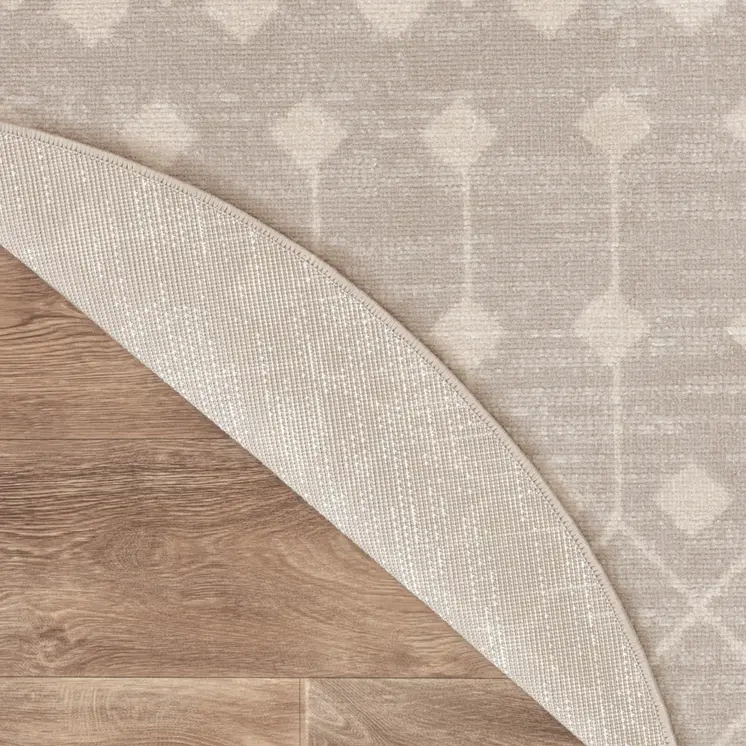 5' Beige Geometric Power Loom Round Rug