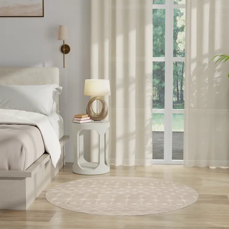 5' Beige Geometric Power Loom Round Rug