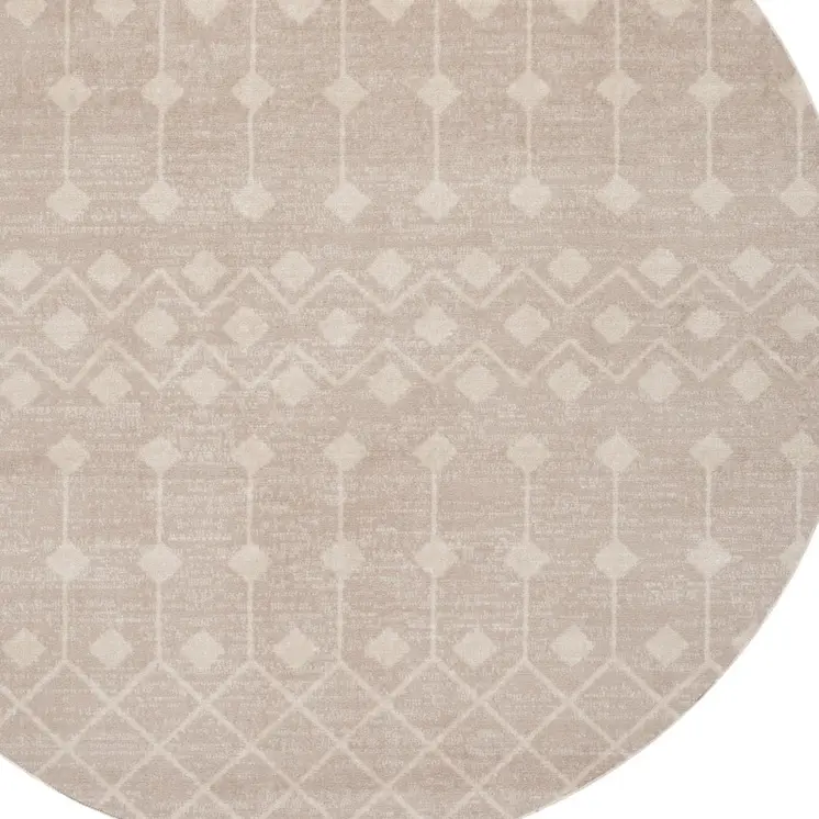 5' Beige Geometric Power Loom Round Rug
