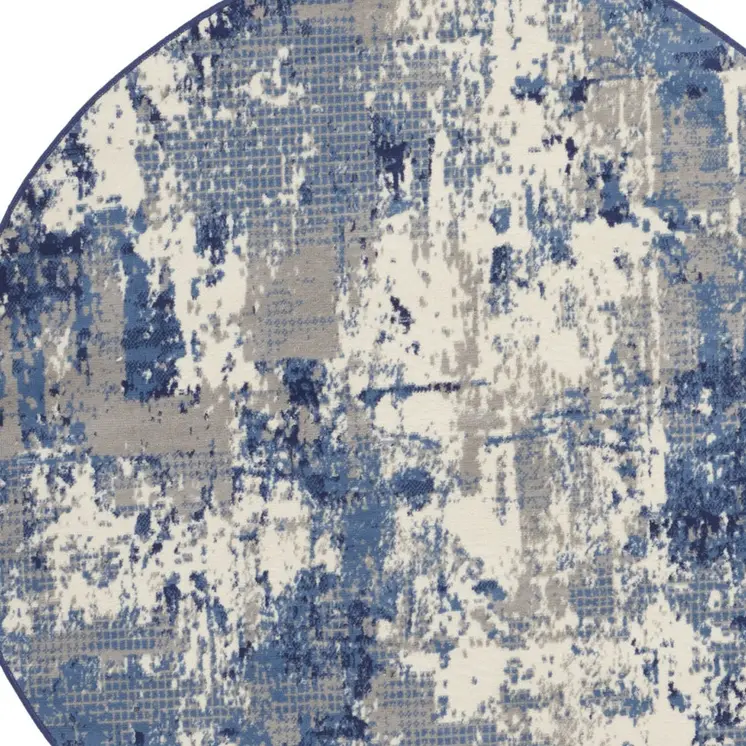 5' Blue Abstract Power Loom Round Rug