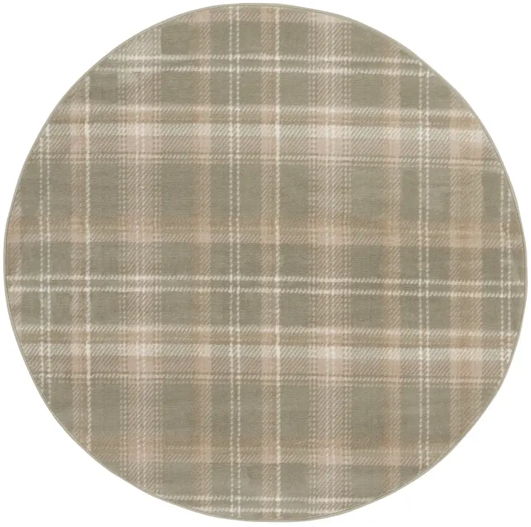 5' Olive Green and Ivory Plaid Round Rug