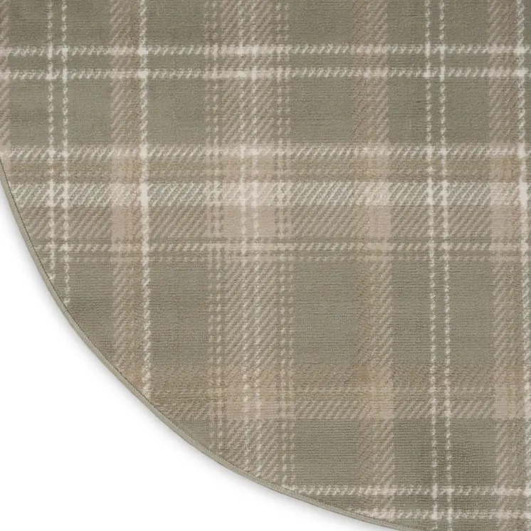 5' Olive Green and Ivory Plaid Round Rug