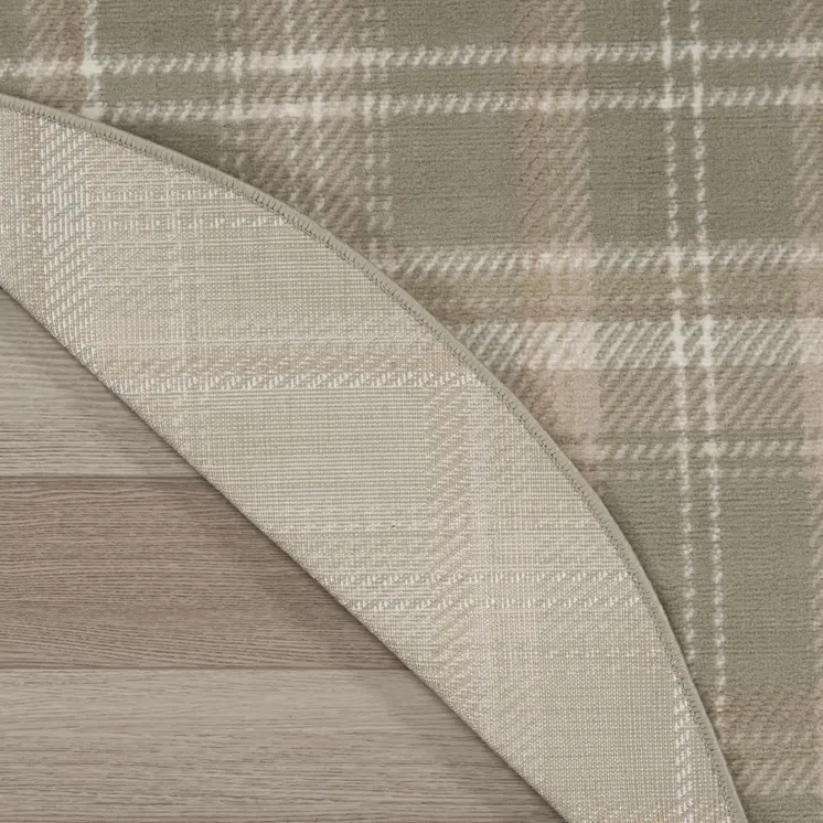 5' Olive Green and Ivory Plaid Round Rug