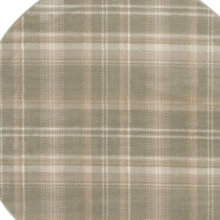 5' Olive Green and Ivory Plaid Round Rug