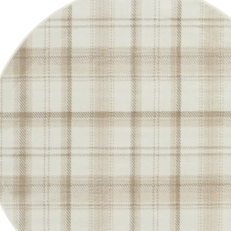 5' Ivory Plaid Power Loom Round Rug