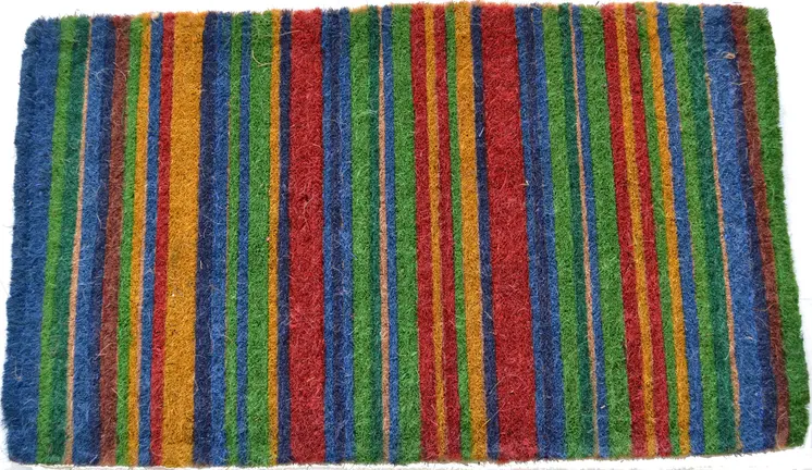 18" X 30" Blue and Green Coir Striped Outdoor Door Mat