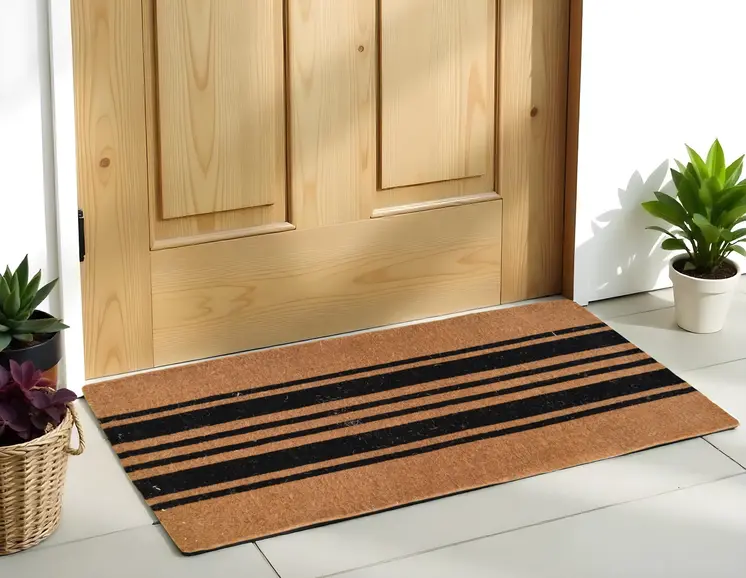 24" X 60" Brown and Black Coir Striped Outdoor Door Mat