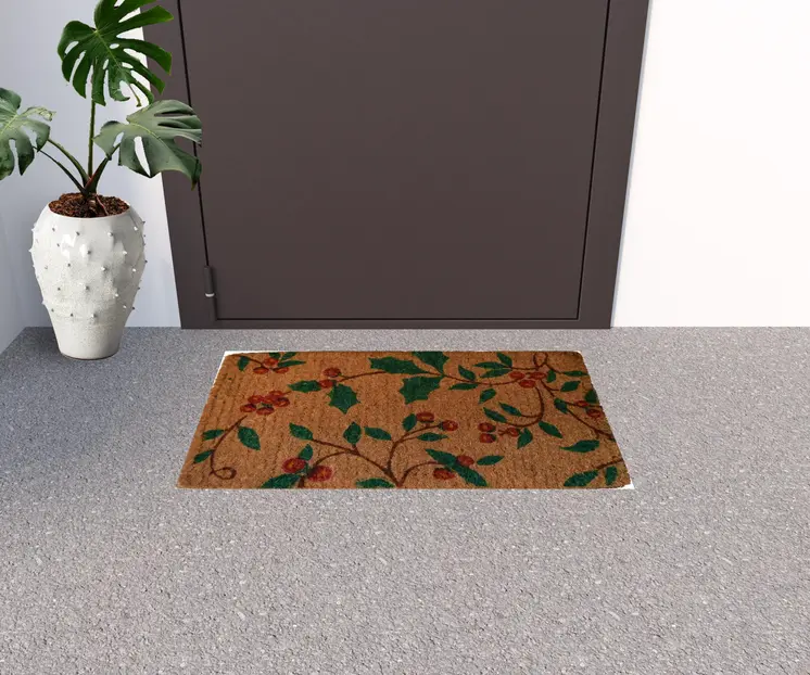 18" X 30" Brown and Green Coir Holiday Outdoor Christmas Door Mat