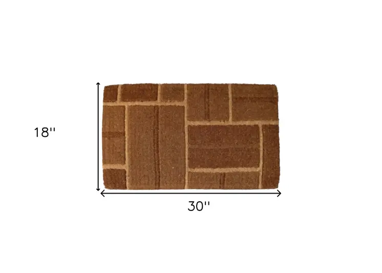 18" X 30" Brown Coir Geometric Bricks Outdoor Door Mat