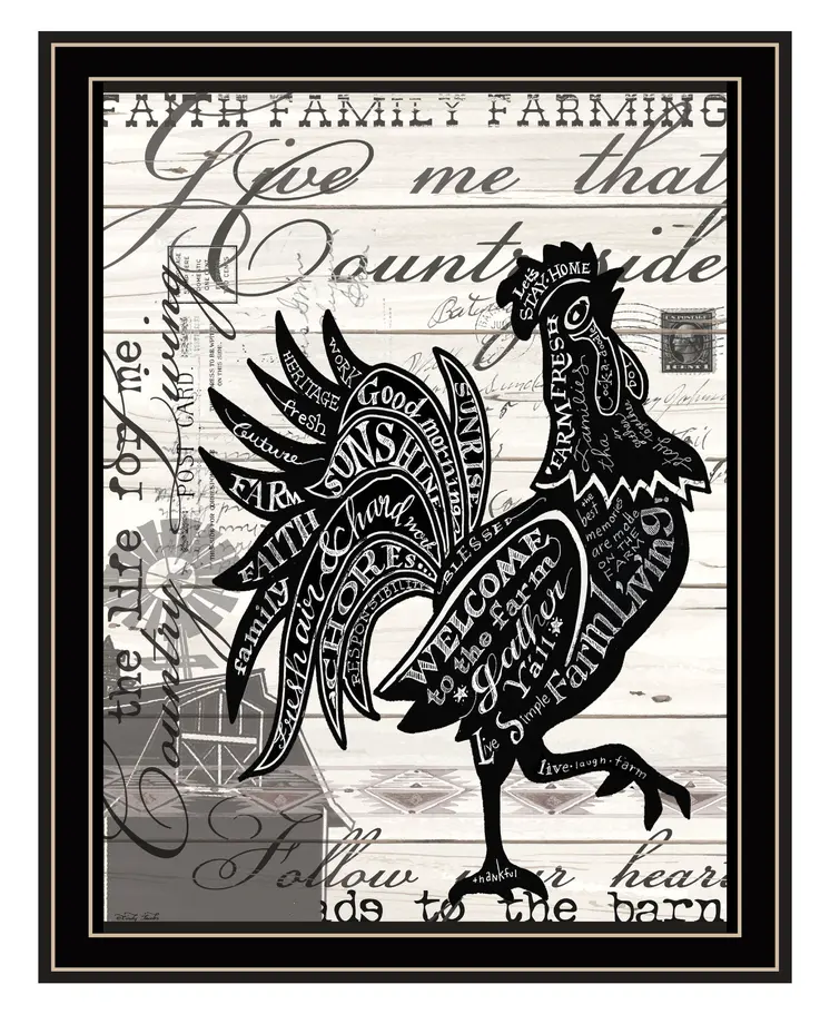 Faith Family Farming Rooster Black Framed Wall Art